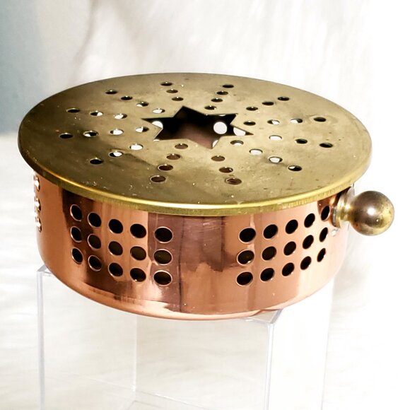MCM VINTAGE BRASS COPPER CANDLE HOLDER / WARMING DISH / TEA WARMER - Picture 2 of 12